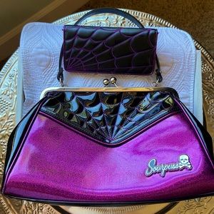 Sourpuss glittery purple purse with matching wallet!  Excellent condition!